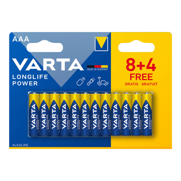PILHA ALCALINA VARTA LONGLIFE POWER AAA - LR03 (12UN) Ø10,5x44,5MM